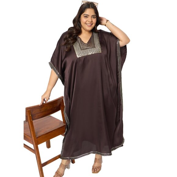 Gypsie Blu Women Plus Size Satin Sequences Caftan Dress Wedding Gown for Girls - Picture 8 of 8